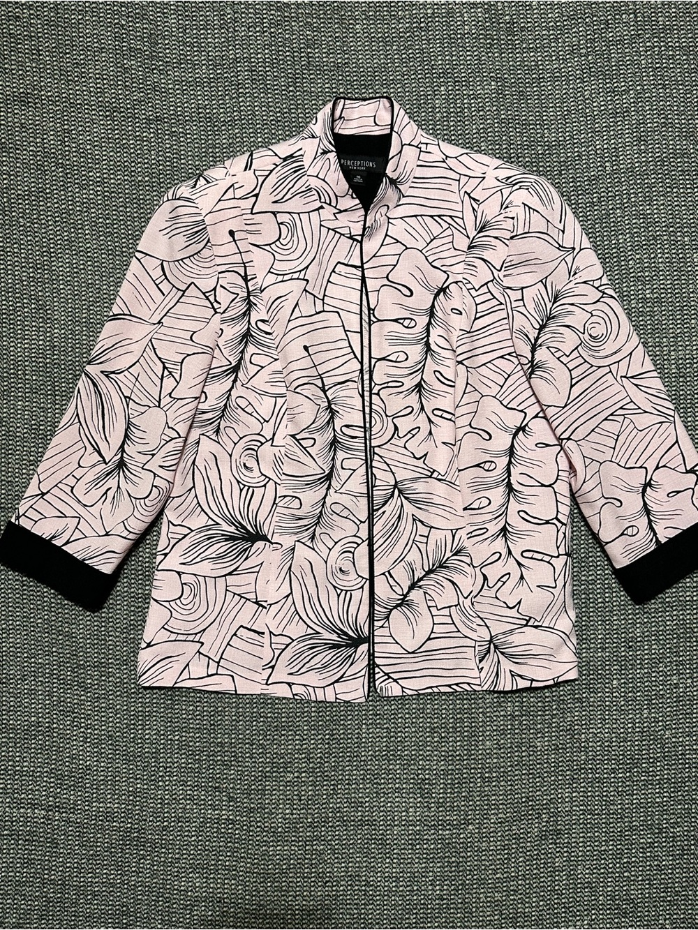 Perceptions New York Pink Botanical Print Jacket with Mandarin Collar
